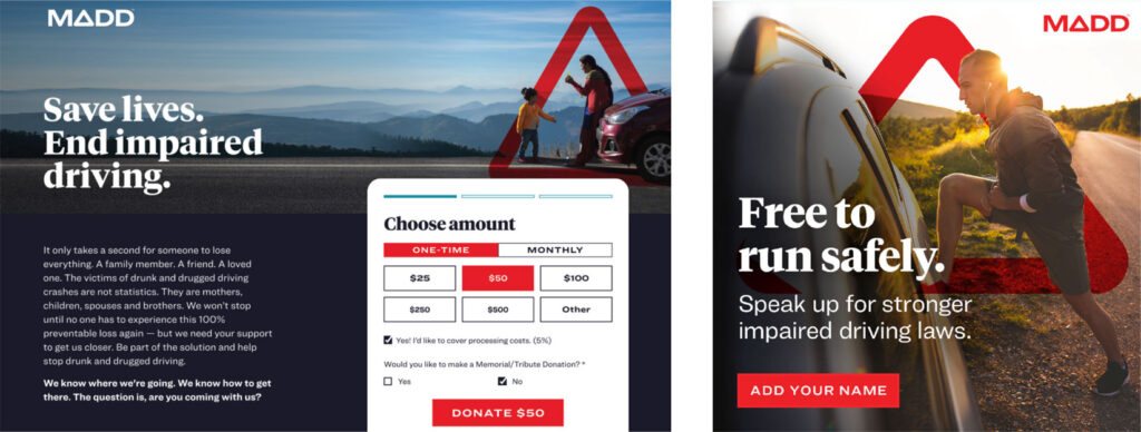 Two examples of digital products using the new MADD branding.