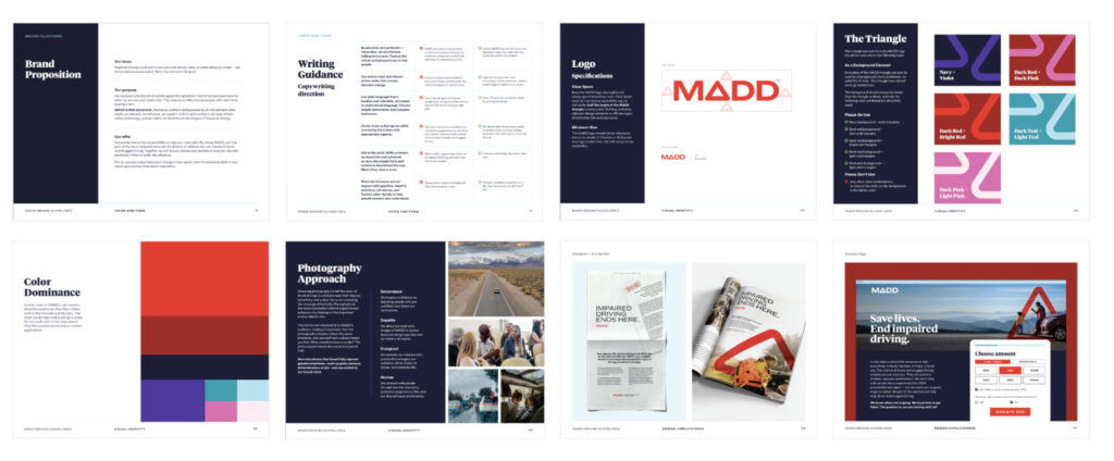 Example screenshots of the new MADD brand guidelines/